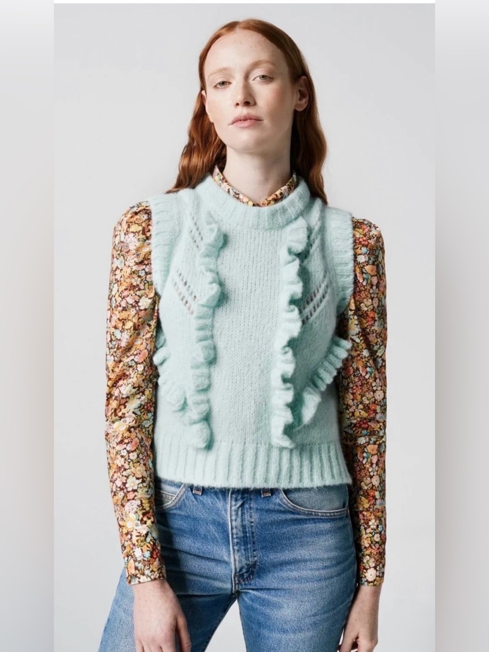 SMYTHE Alpaca Ruffled Peruvian Knit Sweater Vest - XS